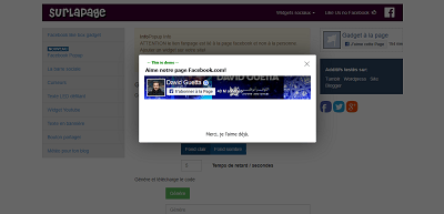 Pop-up pour aimer la page Facebook